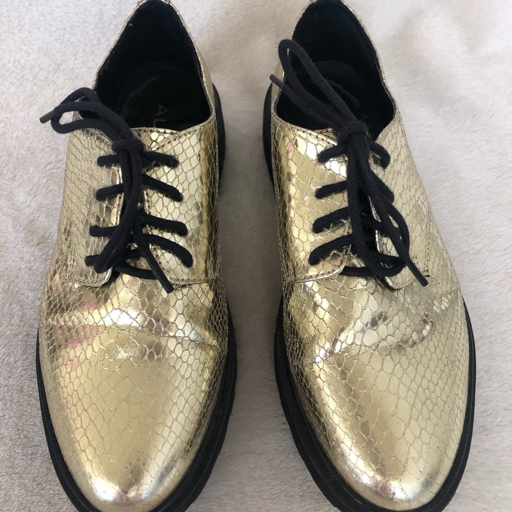 Aldo Womens Gold Metallic Oxford Lace Up Dress Shoes Size 6.5